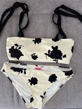 kate spade Cream Floral Bikini Top with Black Flower Accent